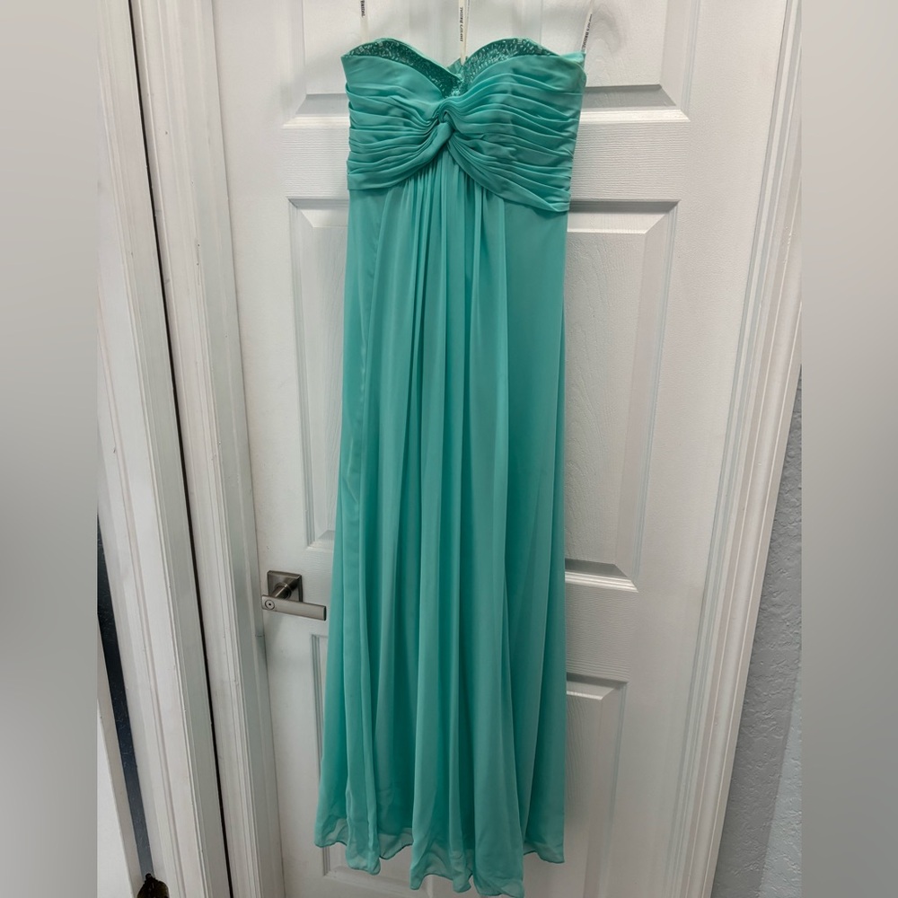 Aqua Strapless Dress With Bead Design